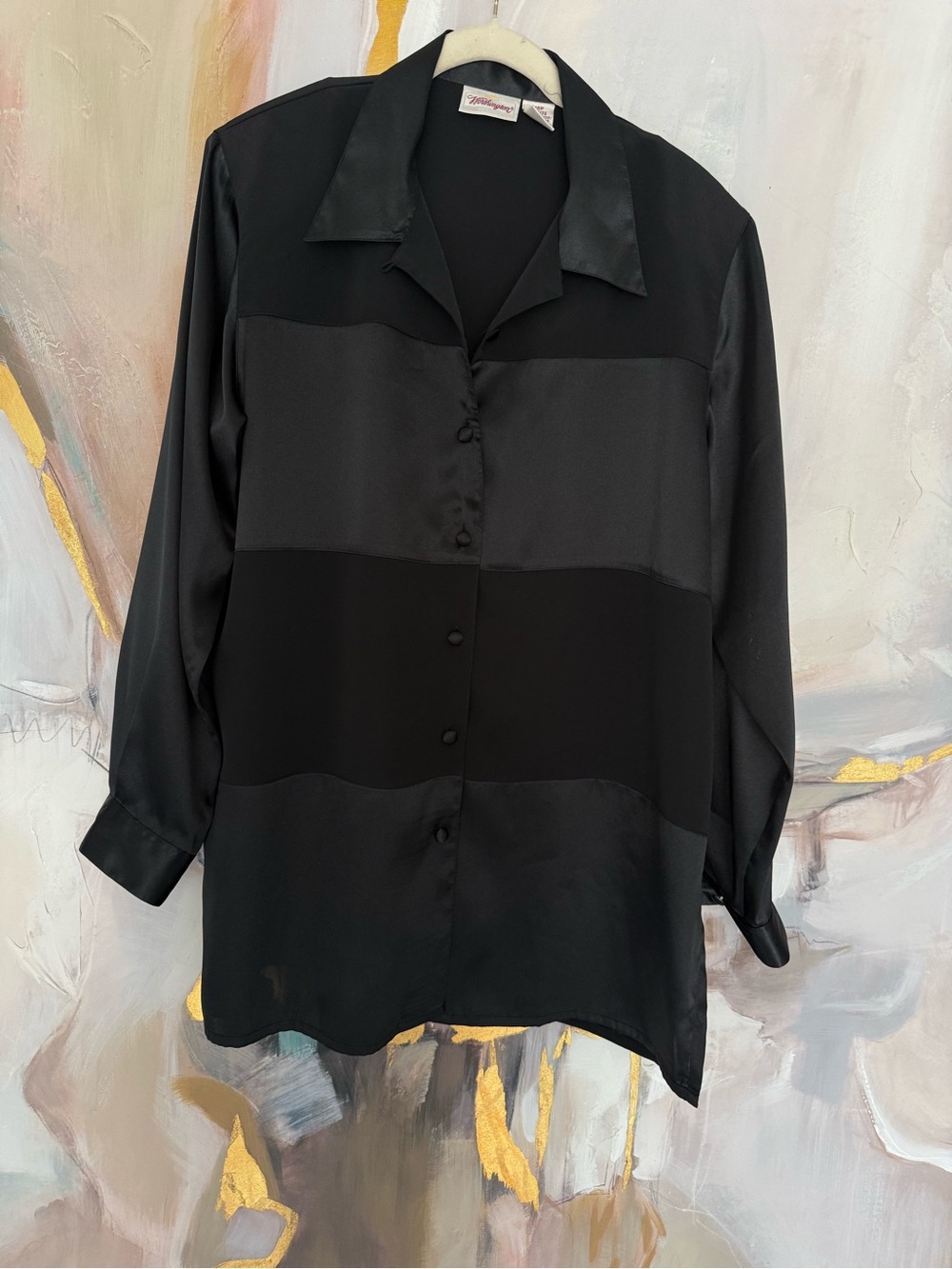 Worthington Petite Black Satin Panel Blouse